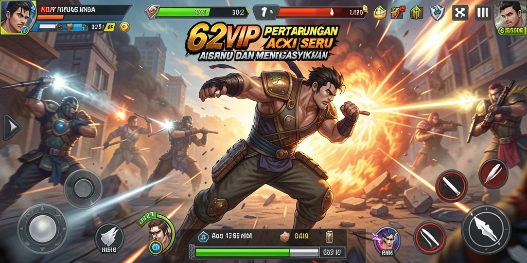 Tangkapan layar 62VIP menampilkan pertarungan aksi yang mendebarkan.