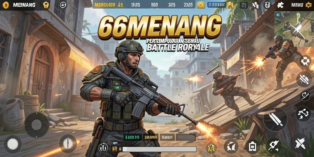 Screenshot permainan 66MENANG menampilkan aksi intens Battle Royale.