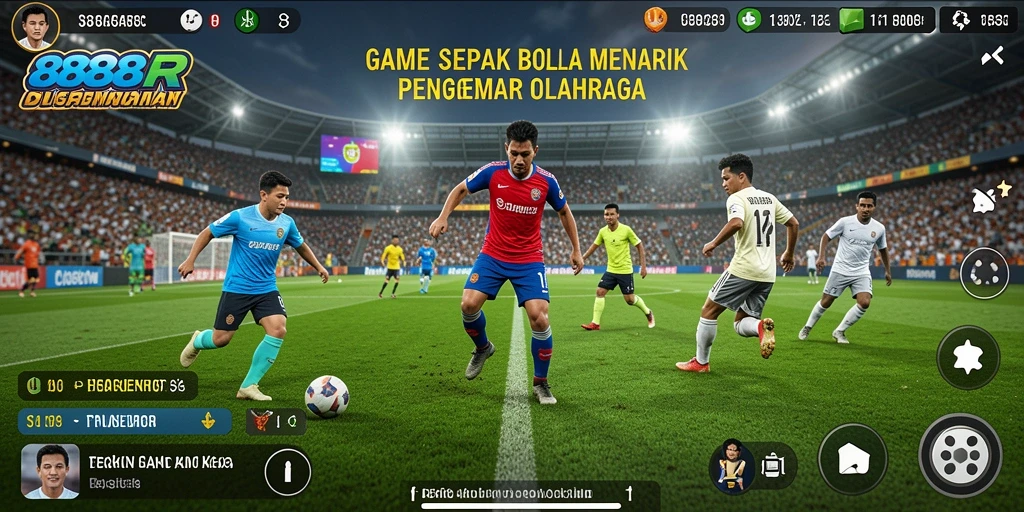 Screenshot gameplay 888R menampilkan aksi seru permainan sepak bola.