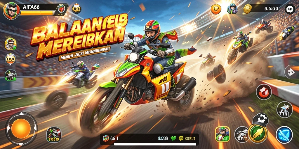 Screenshot AIFA66 menampilkan balapan intens di trek yang menantang.