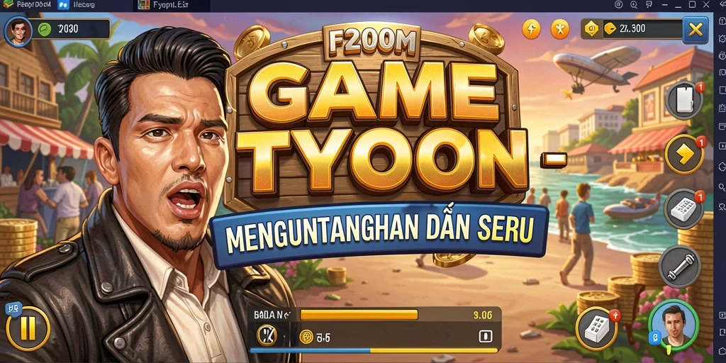 Screenshot F200M menunjukkan gameplay Tycoon yang menarik.