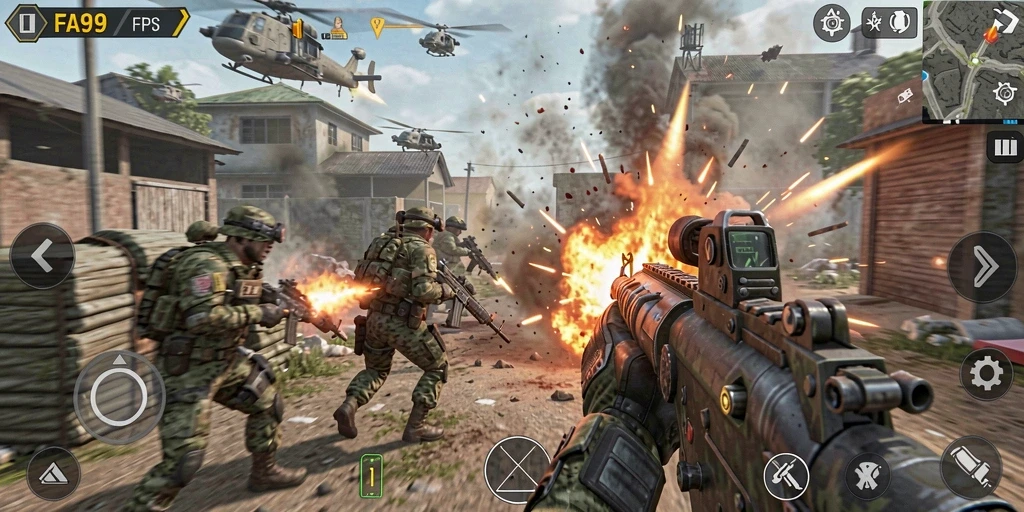 Tangkapan layar menunjukkan aksi intens di pertempuran FPS.