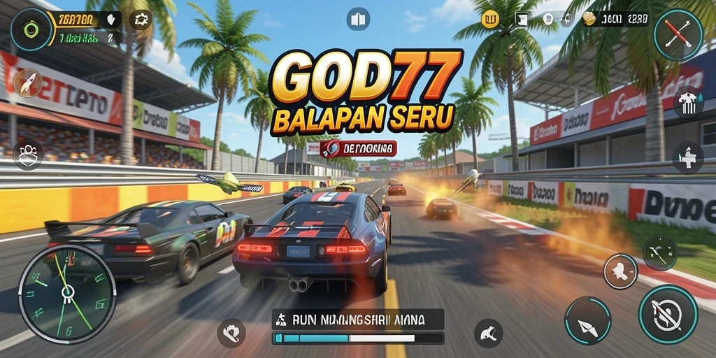 Gameplay intens dari GOD77 dengan mobil balap yang menjuarai lintasan.
