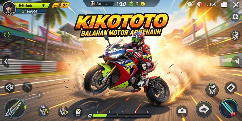 Screenshot KIKOTOTO menampilkan aksi balapan motor yang intens.