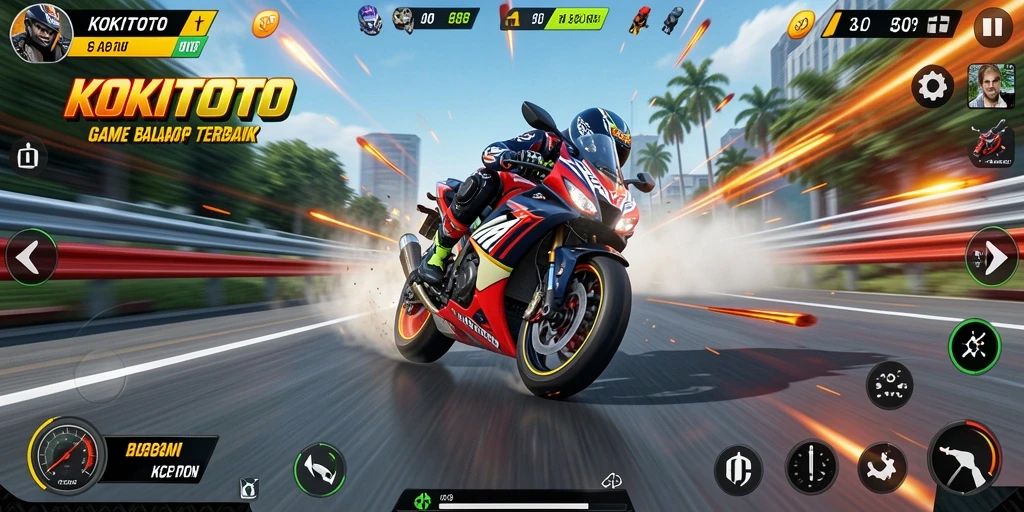 Tampilan gameplay KOKITOTO dengan balapan yang mendebarkan.