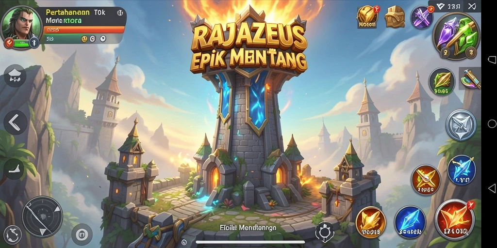 Tampilan aksi seru dalam gameplay RAJAZEUS Tower Defense.
