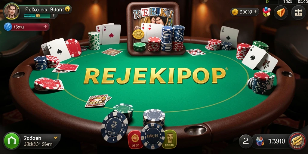 Screenshot gameplay REJEKIPOP menampilkan suasana Poker yang penuh semangat.