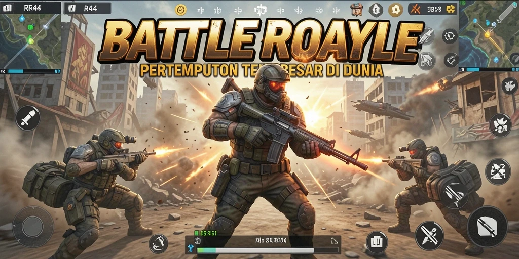 Gameplay RR44 menampilkan aksi Battle Royale yang mendebarkan.