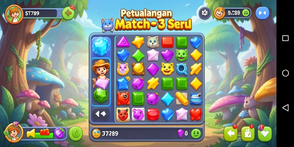 Screenshot ST789 menunjukkan gameplay Match-3 yang seru dan interaktif.